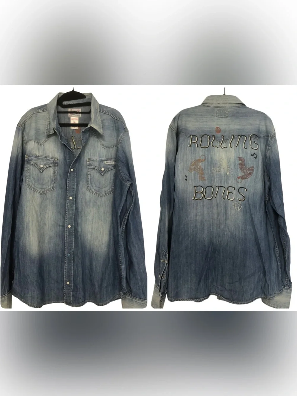 True Religion Rolling Bones Denim Pearl Snap Shirt